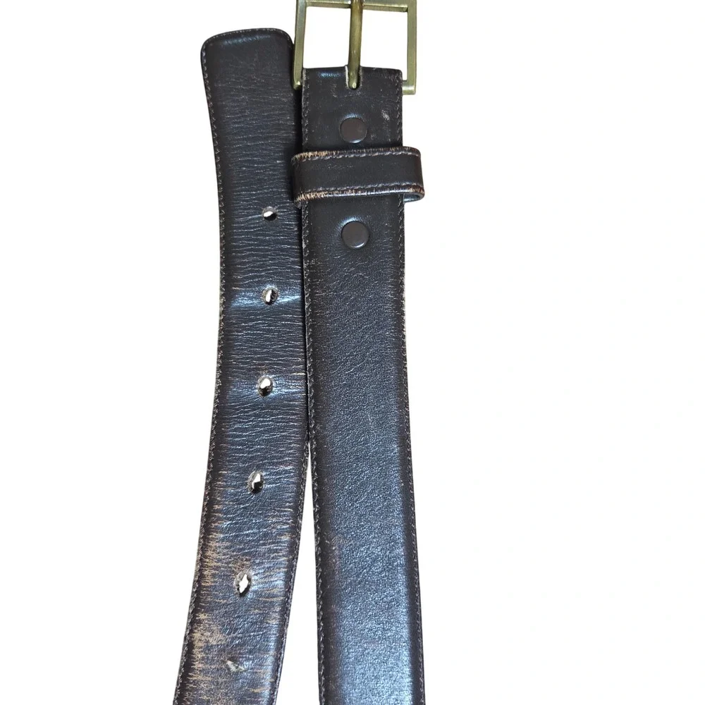 Vintage Saks Fifth Avenue Mens Leather Belt Gold Buckle Size 38 95 Retro Dadcore